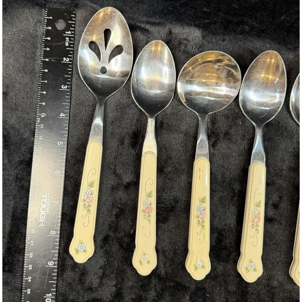 Pfaltzgraff Tea Rose Flatware 8 Piece Stainless Serving Pieces Country Vintage
